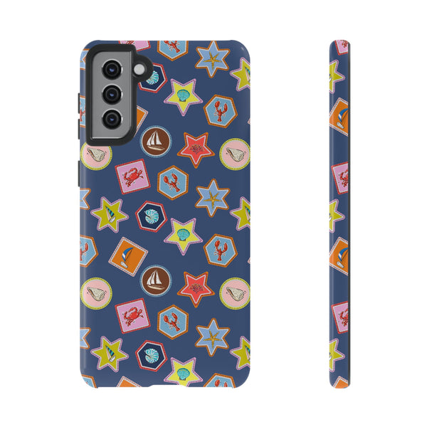 Lobsters Sailboats and Seashells on Navy Blue Phone Case