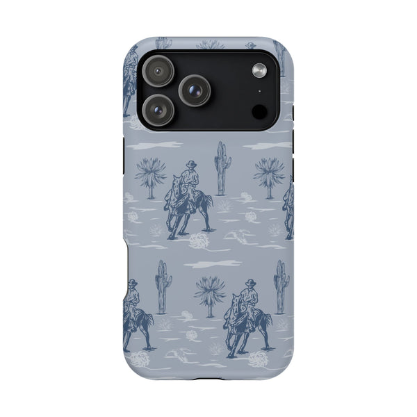 iPhone Case - Blue Cowboy and Cactus Western Themed MagSafe Tough Case