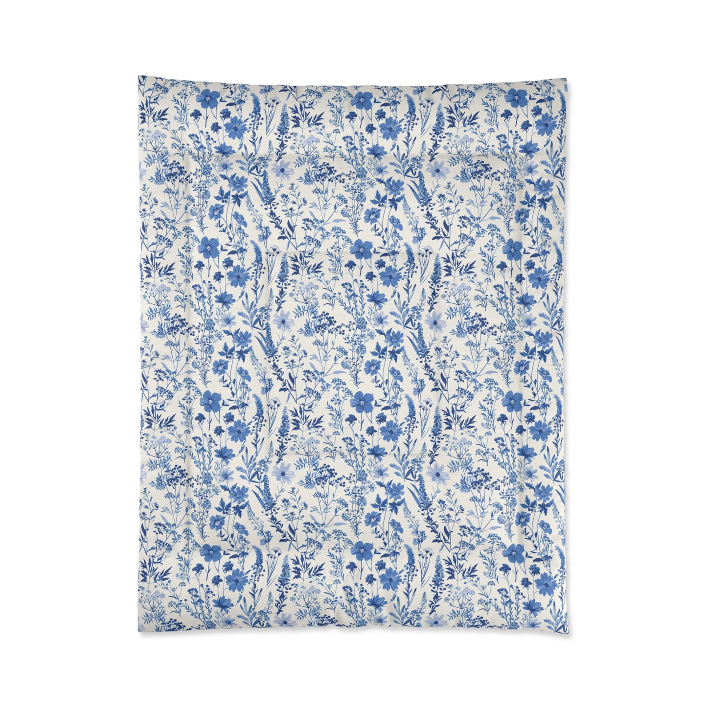 Blue Toile Floral Comforter - Cozy Bedding for Modern Bedrooms, Flower Pattern Bedspread, Spring Decor, Gift for Her