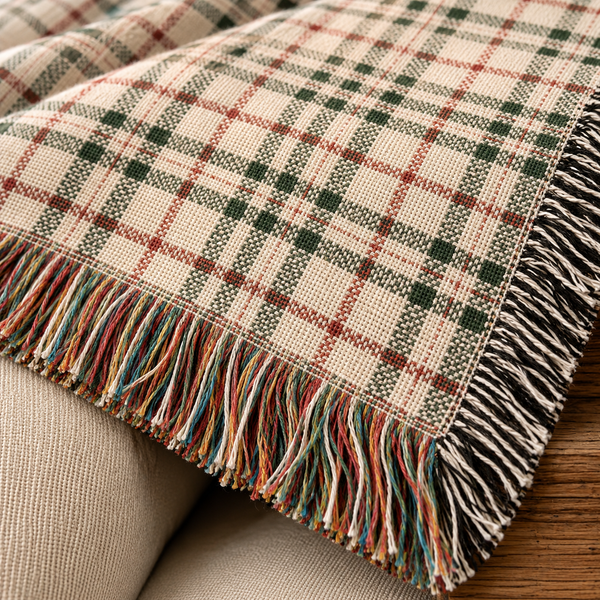 Plaid Woven Blanket - Red and White Christmas Colors
