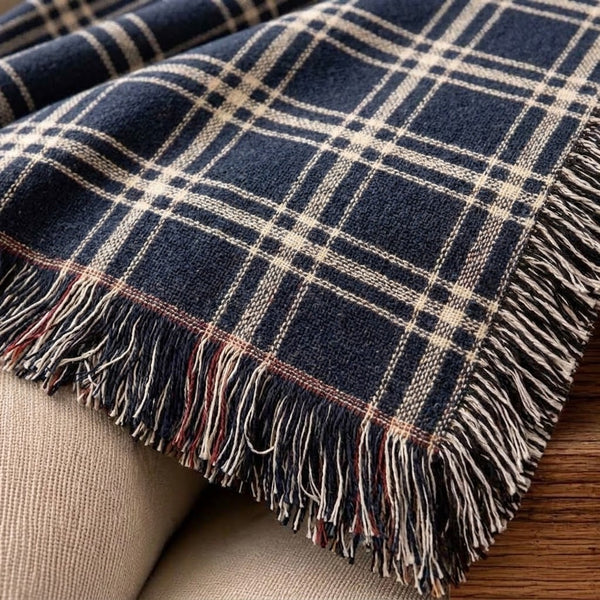 Cozy Blue and White Plaid - Woven Blanket