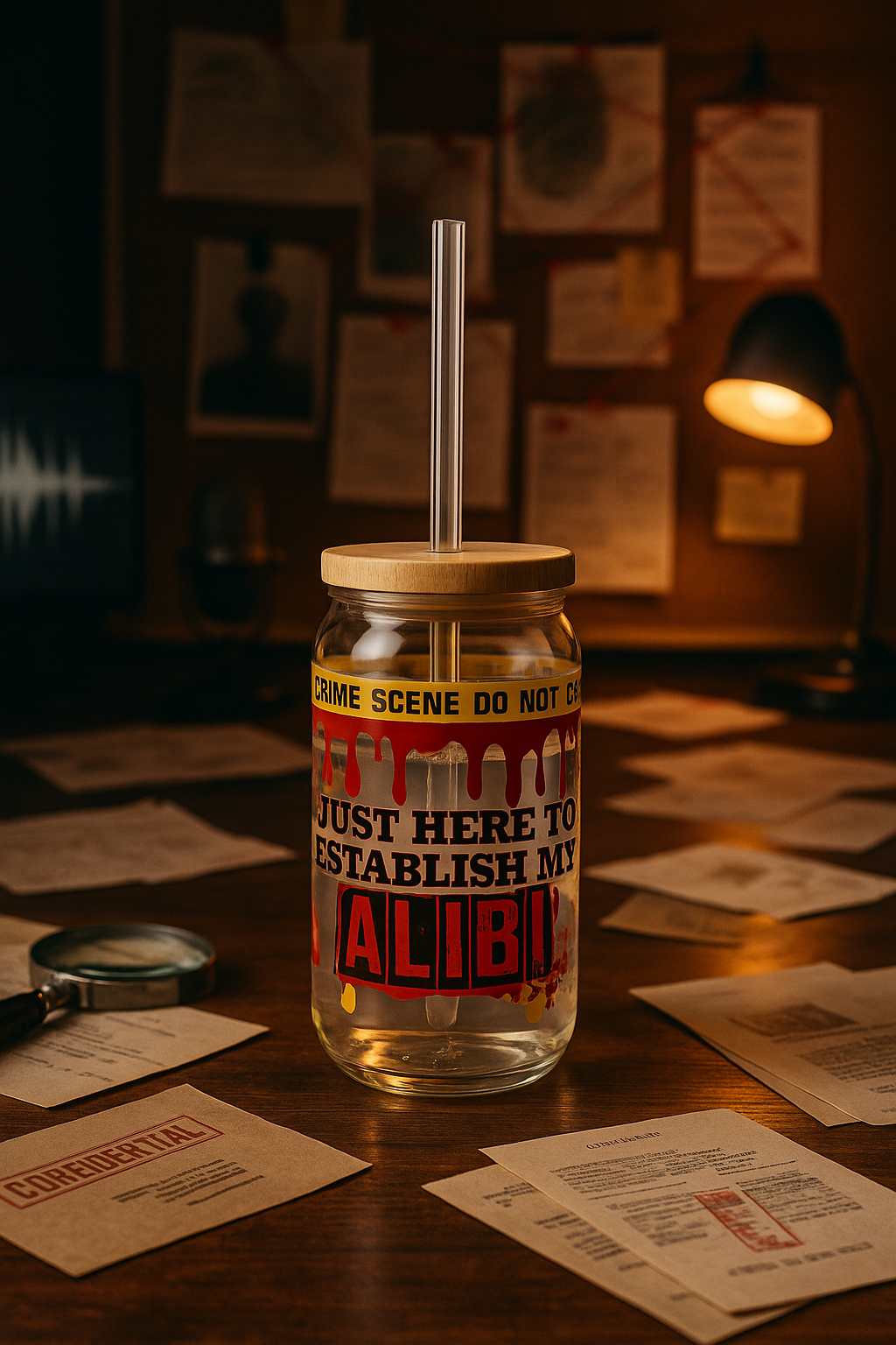 True Crime Lover - 16oz Glass with Lid and Straw