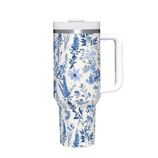Vintage Blue Floral Toile - Stainless Steel 40oz Tumbler