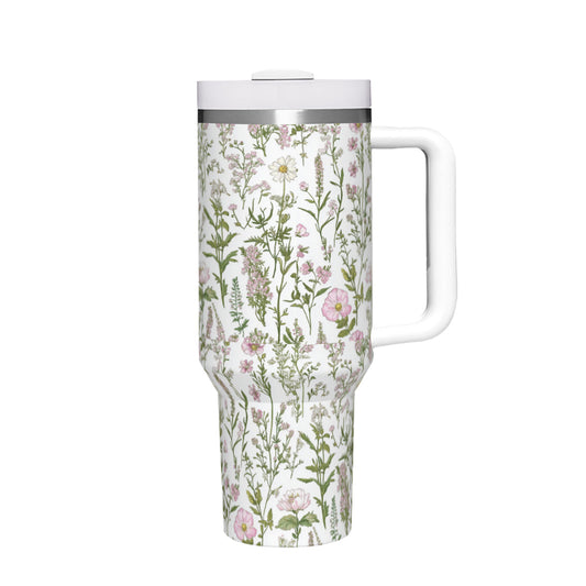 Pink and Green Floral - 40oz Stainless Steel Tumbler