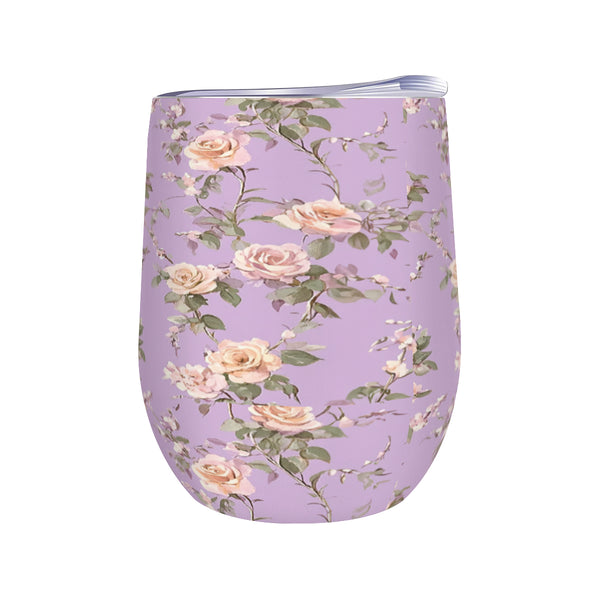 Purple Floral 12oz Stainless Steel Wine Tumbler