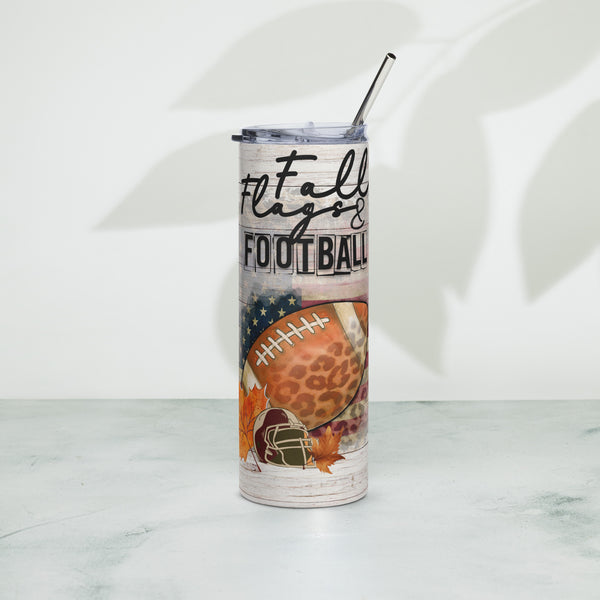 Fall, Flags, and Football - 20oz Stainless steel tumbler
