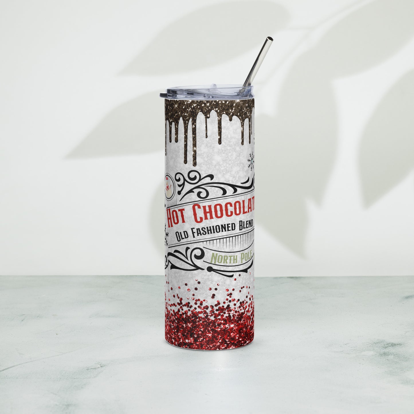 Christmas Hot Chocolate 20oz Skinny Tumbler with Lid & Straw