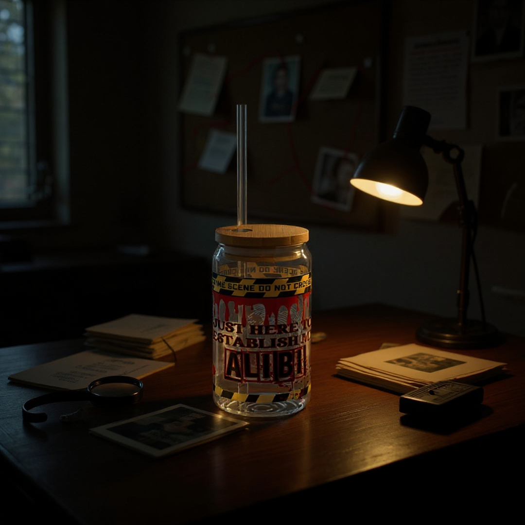 True Crime Lover - 16oz Glass with Lid and Straw