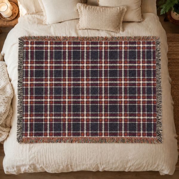 Cozy Navy & Burgundy Plaid Throw Blanket