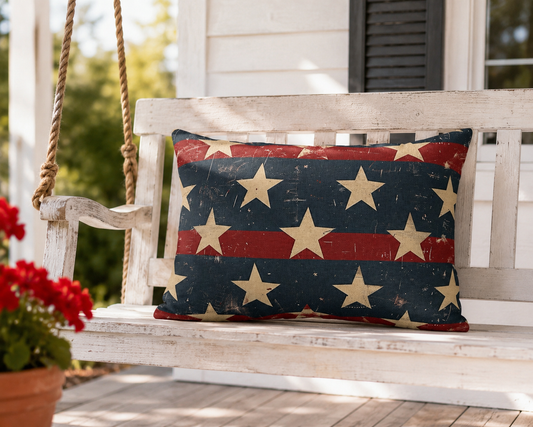 Distressed American Flag Design - Outdoor Throw Pillow