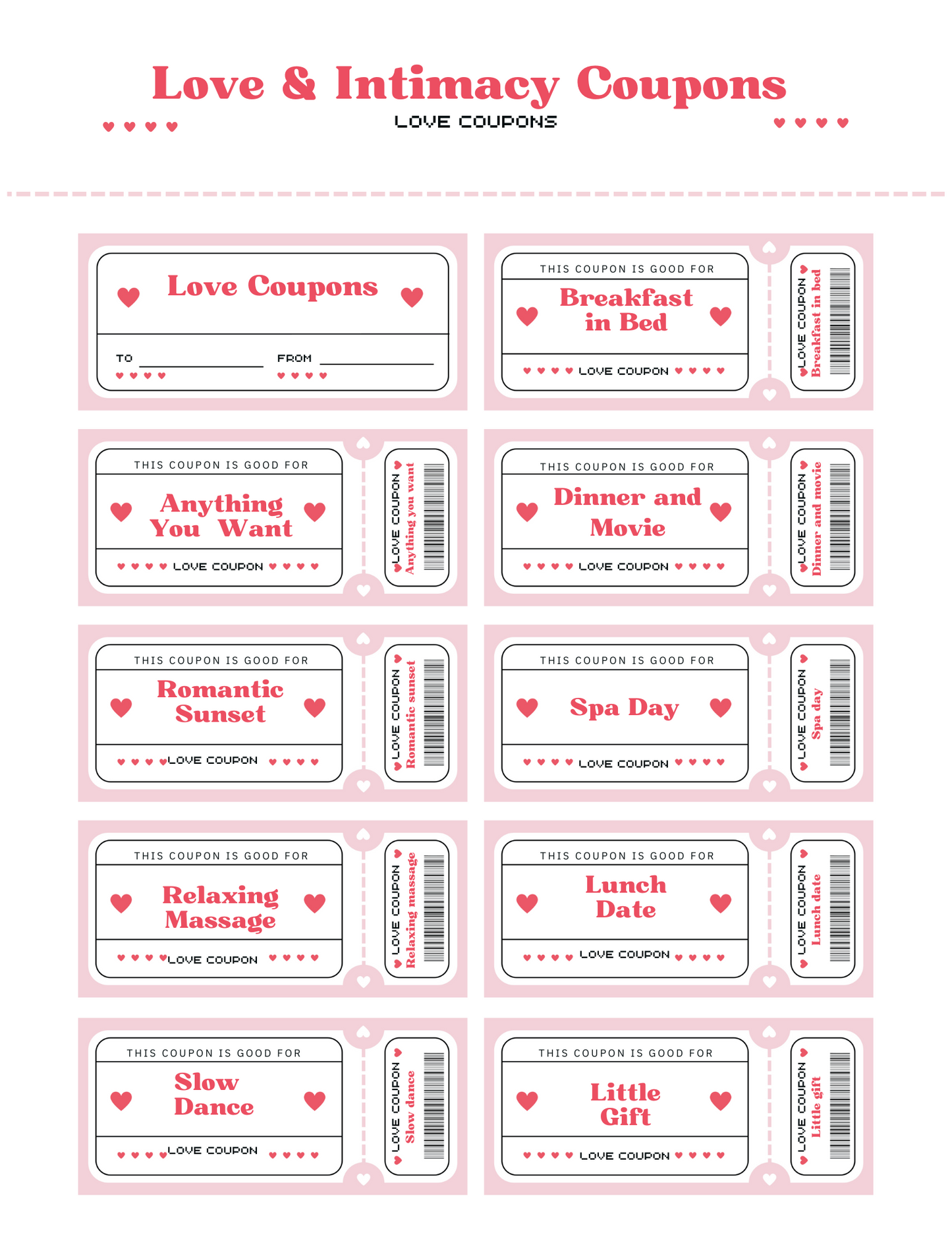 Intimacy Coupons, Love Coupons, Love and Intimacy Coupons, Adult Time Coupons