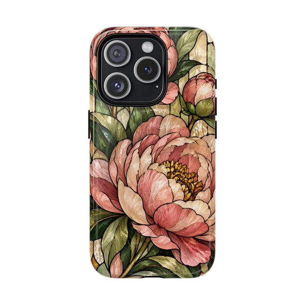 Glossy or Matte Stained Glass Peony MagSafe iPhone Case