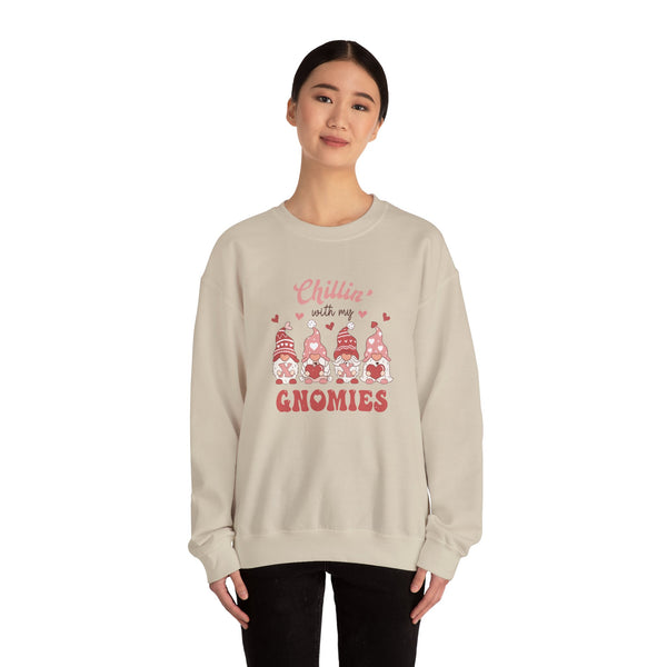 Chillin With My Gnomies Sweatshirt Women’s Valentine’s Day Gnome Crewneck Cute XOXO Heart Pullover Funny Galentine’s Gift
