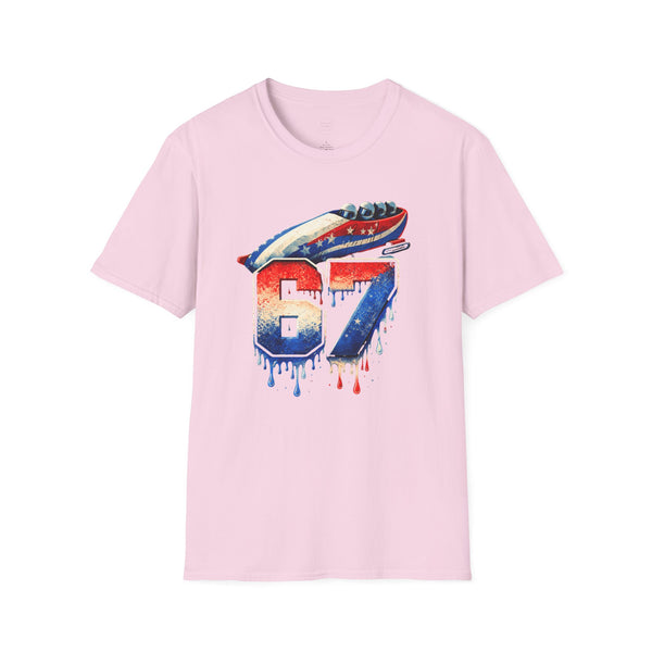 67 Bobsled Team USA T-Shirt - Patriotic Red White Blue Drip Graphic - Winter Sports Streetwear - Gildan Softstyle Men Women