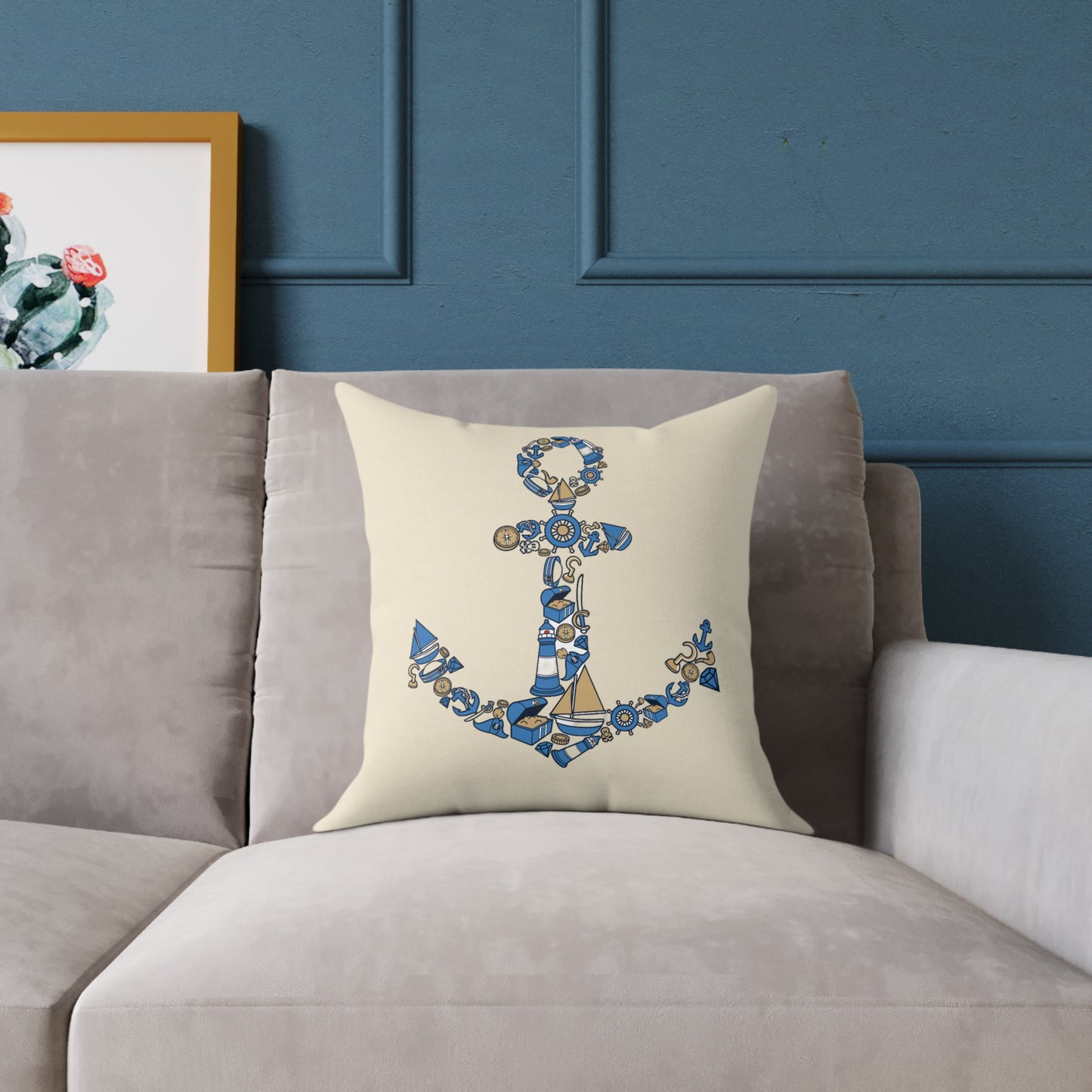 Nautical Anchor - Indoor Coastal Decor Throw Pillow