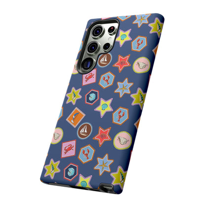 Lobsters Sailboats and Seashells on Navy Blue Phone Case