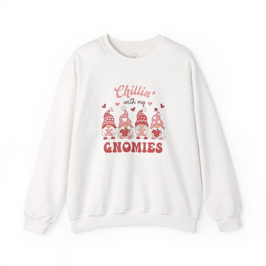 Chillin With My Gnomies Sweatshirt Women’s Valentine’s Day Gnome Crewneck Cute XOXO Heart Pullover Funny Galentine’s Gift
