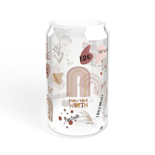 Daily Affirmation Glass Can Cup with Bamboo Lid & Straw, 16oz Self-Care Motivational Tumbler, Inspirational Drinkware, Positive Energy Cup