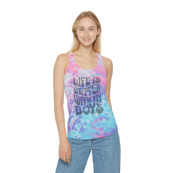 Womens Life Is Better With My Boys Tie Dye Tank Top Boy Mom Tank Top