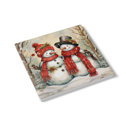 Snowman Holiday Ceramic Coaster Set, Christmas Decor, Winter Drinkware, Gift for Him/Her, Cozy Home Accents