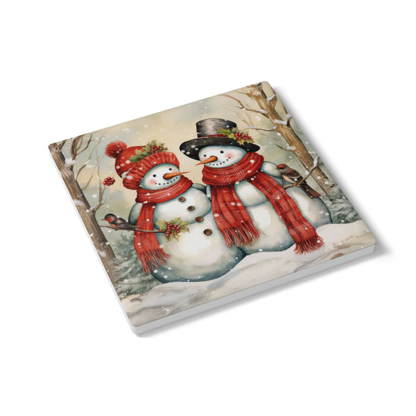 Snowman Holiday Ceramic Coaster Set, Christmas Decor, Winter Drinkware, Gift for Him/Her, Cozy Home Accents