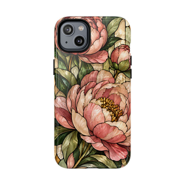 Glossy or Matte Stained Glass Peony MagSafe iPhone Case