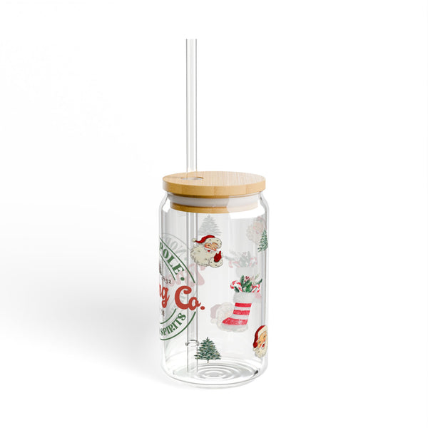Christmas 16oz Glass, Christmas Brewing Can Glass, Christmas Gift, North Pole, Glass Jar with Lid and Straw, 16oz Glass Cup, Libbey Cup