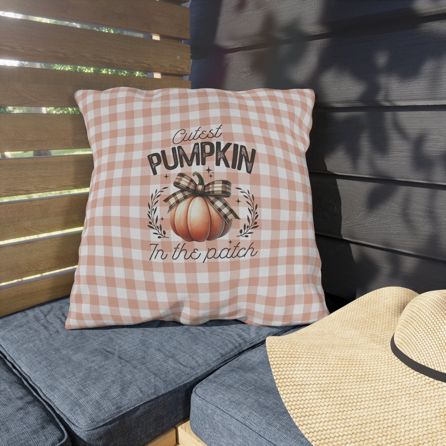 Cutest Pumpkin in the Patch Plaid Outdoor Pillow — Fall Gingham Decorative Pillow