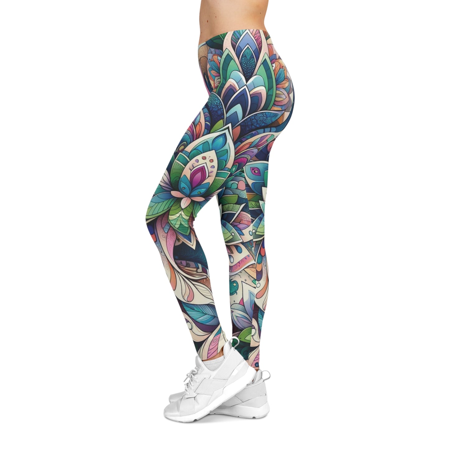 Vibrant Boho Garden Leggings – Abstract Floral & Mandala Print