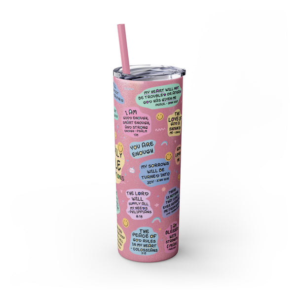Bible Affirmation 20oz Skinny Tumbler with Color Matching Straw