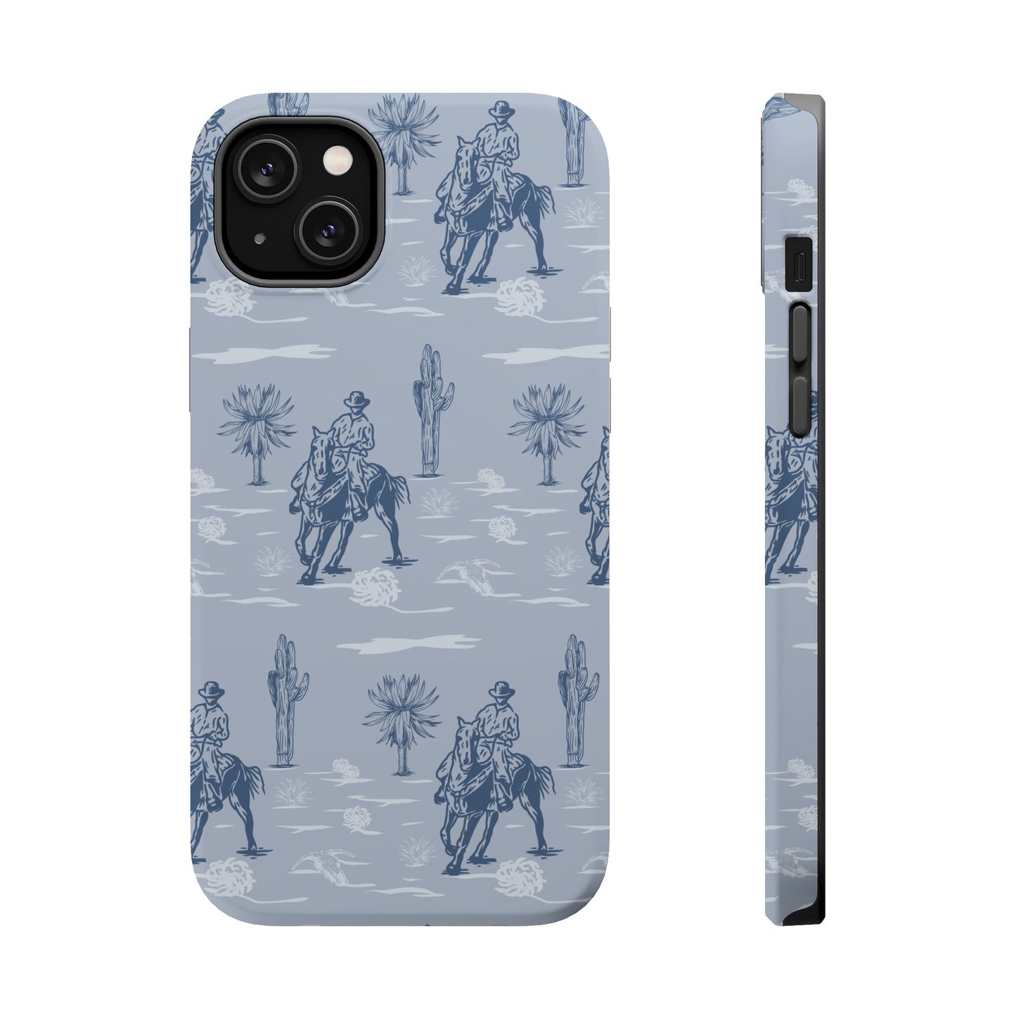 iPhone Case - Blue Cowboy and Cactus Western Themed MagSafe Tough Case
