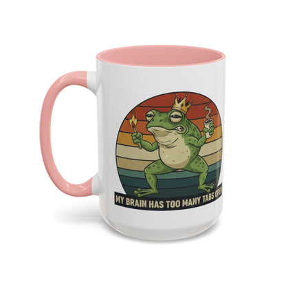 "Too Many Tabs Open" Retro Frog Accent Mug - 11oz & 15oz Ceramic Coffee Cup