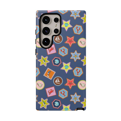 Lobsters Sailboats and Seashells on Navy Blue Phone Case