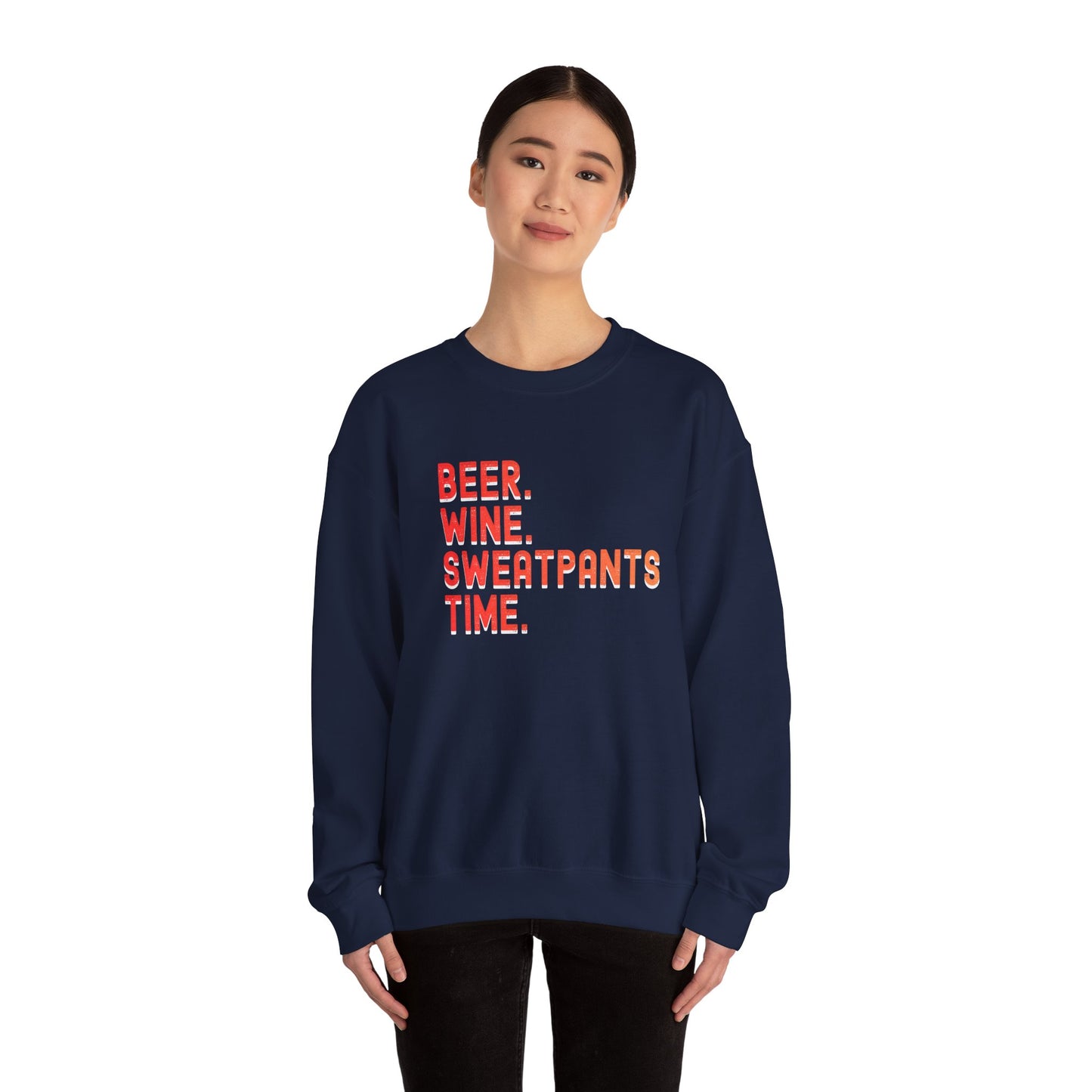 Funny "Beer Wine Sweatpants Time" Crewneck Sweatshirt