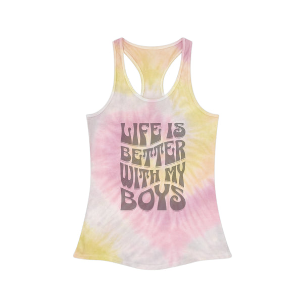 Womens Life Is Better With My Boys Tie Dye Tank Top Boy Mom Tank Top