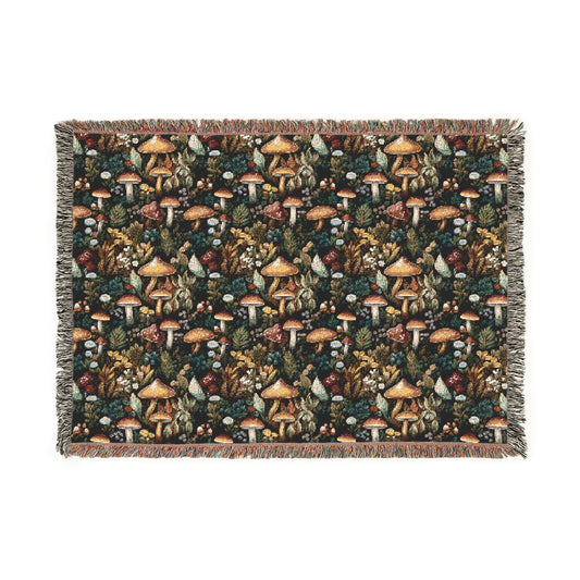 Cottagecore Mushroom Village Woven Blanket