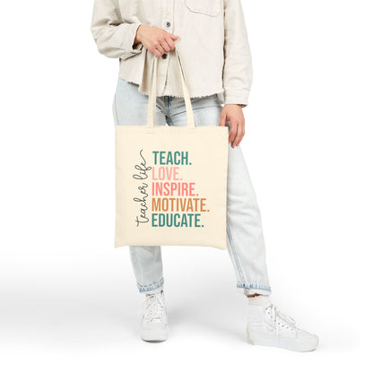 Teacher Life Cotton Canvas Tote Bag | Inspirational Gift for Educators | Eco-Friendly, Reusable, School Supply, Classroom Accessory