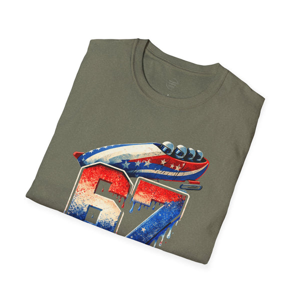 67 Bobsled Team USA T-Shirt - Patriotic Red White Blue Drip Graphic - Winter Sports Streetwear - Gildan Softstyle Men Women