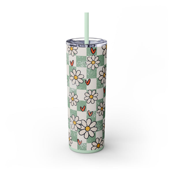 Skinny Tumbler, Daily Daisy Tumbler, Heart Tumbler, 20oz Skinny Tumbler, Skinny Tumbler with Lid and Straw, Floral Tumber