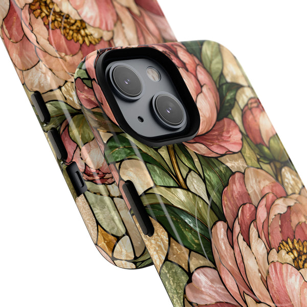 Glossy or Matte Stained Glass Peony MagSafe iPhone Case