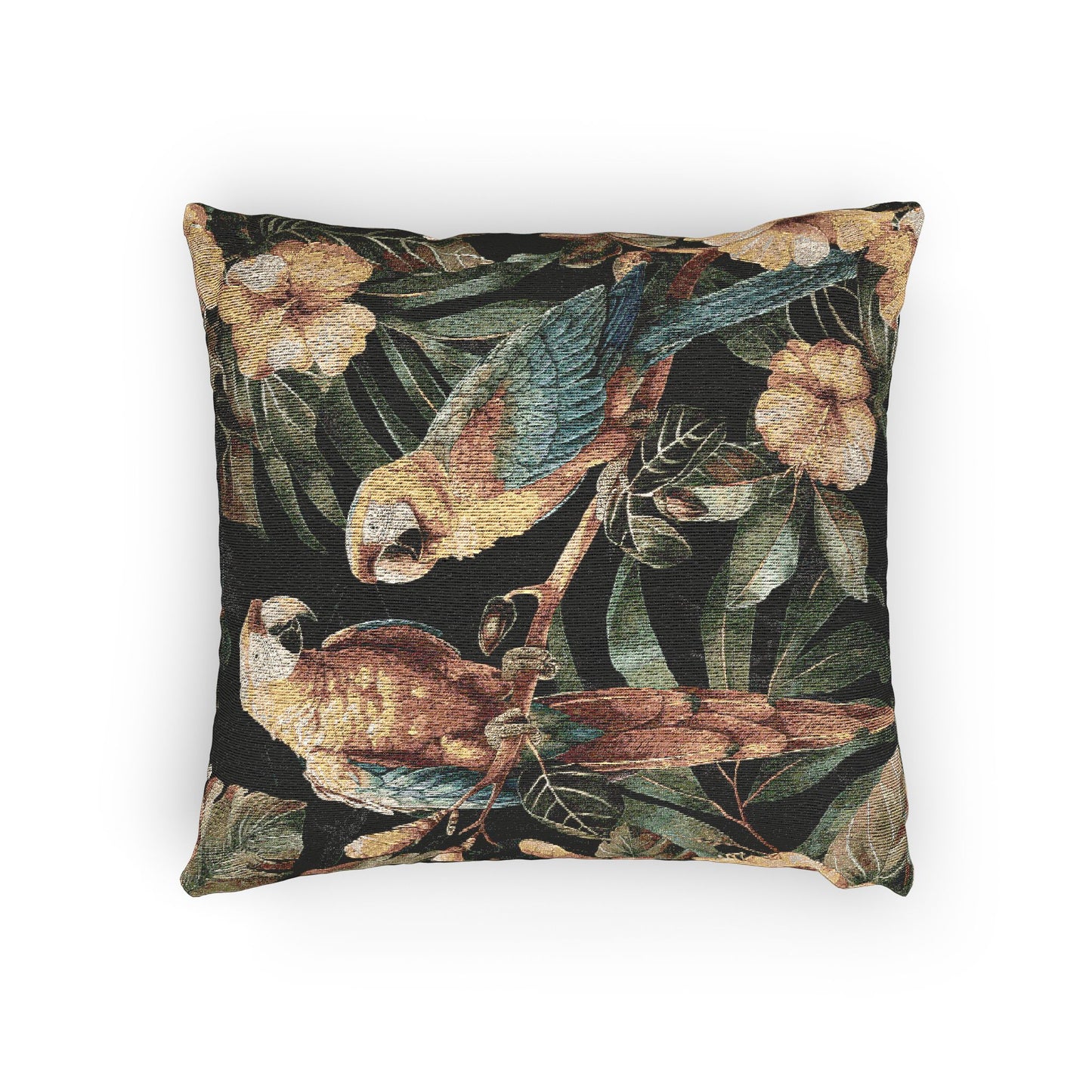 Tapestry Pillow with Parrot Design - Woven Indoor Throw Pillow