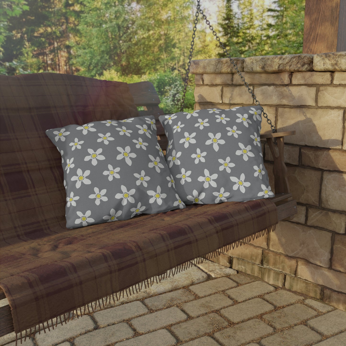 Daisy on Gray - Outdoor Throw Pillow