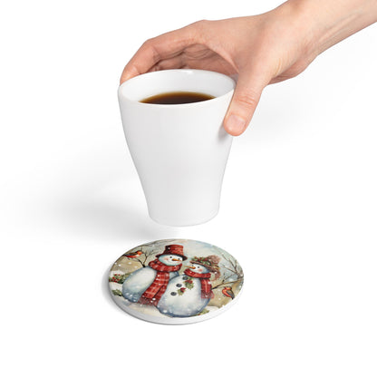 Winter Snowman Ceramic Coaster Set | Holiday Decor, Gift Idea, Home Accessories, Kitchen Essentials, Festive Tableware