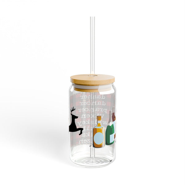 Funny Reindeer 16oz Glass, Reindeer Can Glass, Christmas Gift Cup, Glass Jar with Lid and Straw, 16oz Glass Cup, Libbey Cup