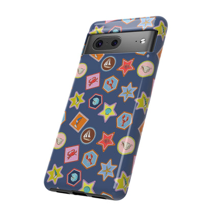 Lobsters Sailboats and Seashells on Navy Blue Phone Case