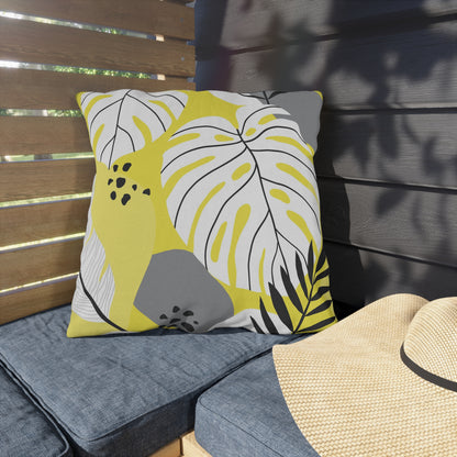 Yellow and White Palm Leaf Flora - Outdoor Throw Pillow