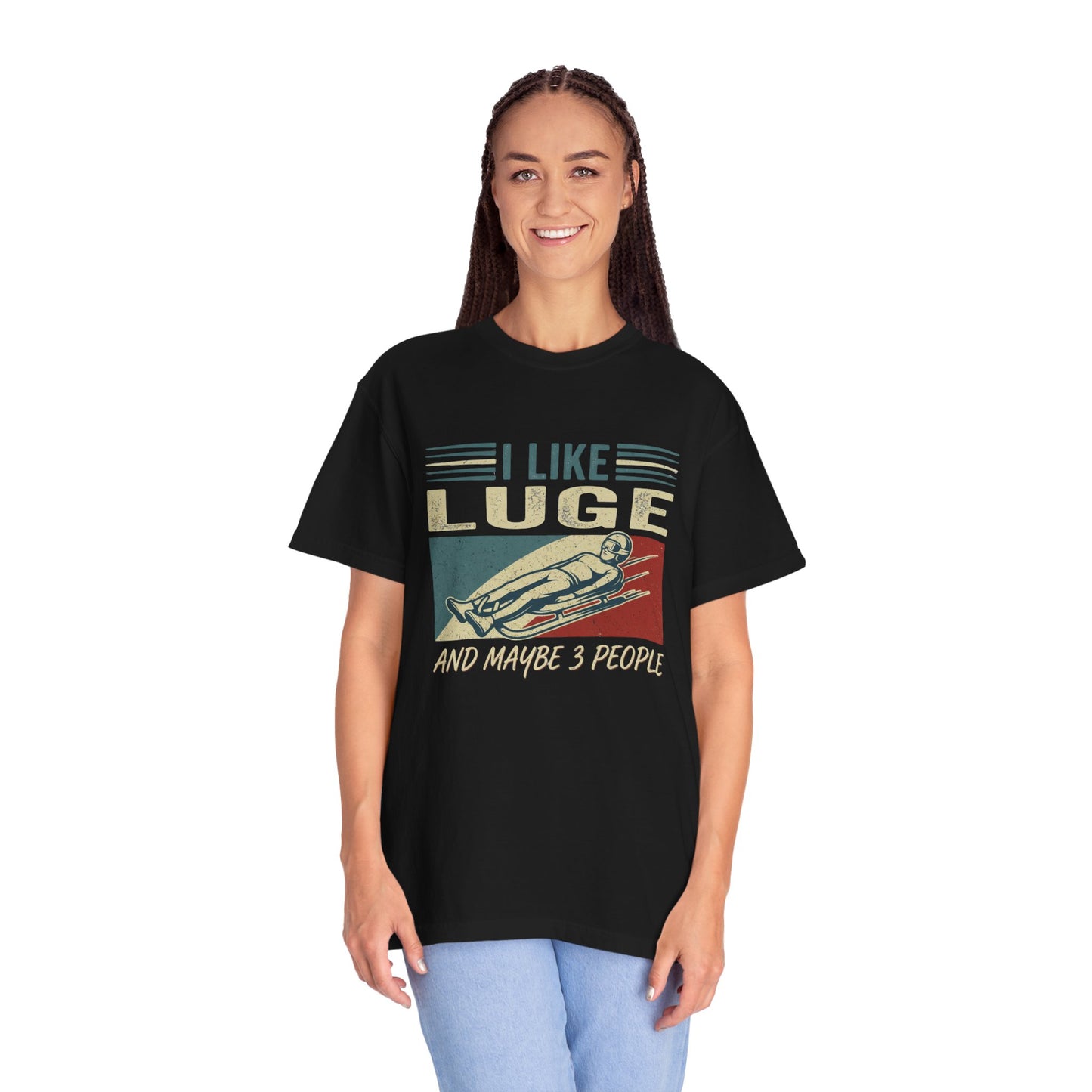 "I Like Luge & Maybe 3 People" Retro Graphic T-Shirt | Funny Winter Sport Gift