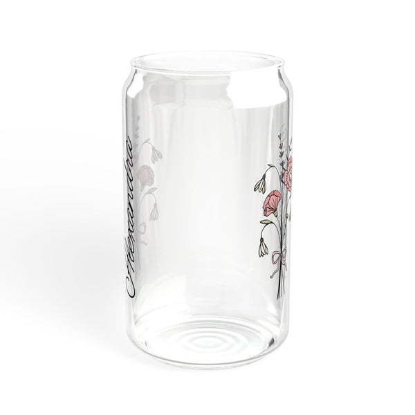 Personalized January Flower 16oz Can Glass - Stylish Sipper with Bamboo Lid and Straw