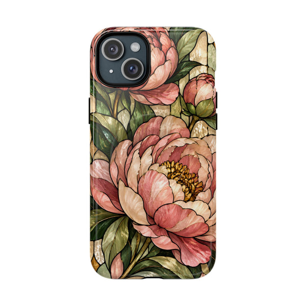 Glossy or Matte Stained Glass Peony MagSafe iPhone Case
