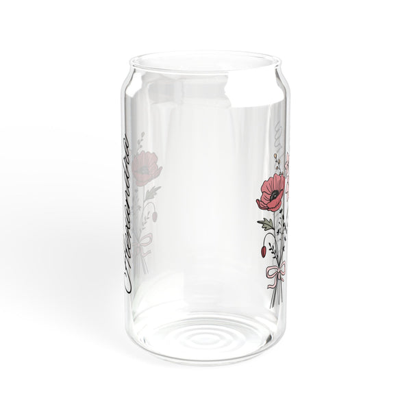 Personalized December Flower 16oz Can Glass - Stylish Sipper with Bamboo Lid and Straw